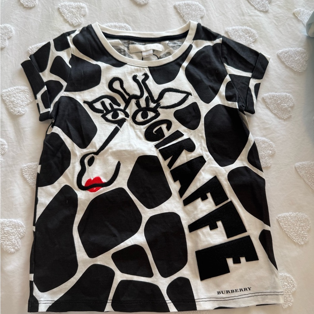 Burberry Kids Black and White Giraffe Tee